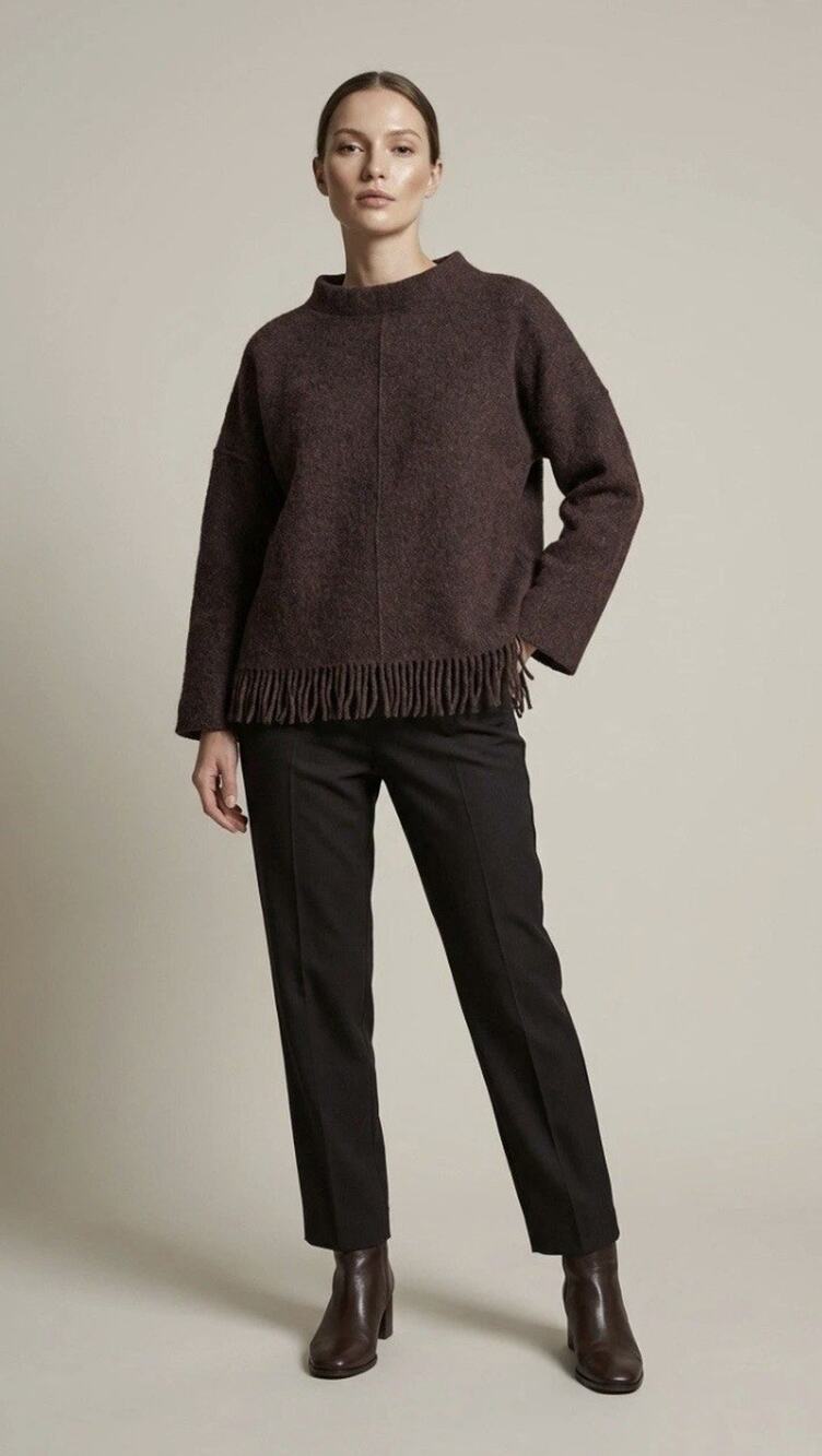 J.Crew Alpaca Wool Fringe Hem Mock Neck Sweater Brown Womens Size S
